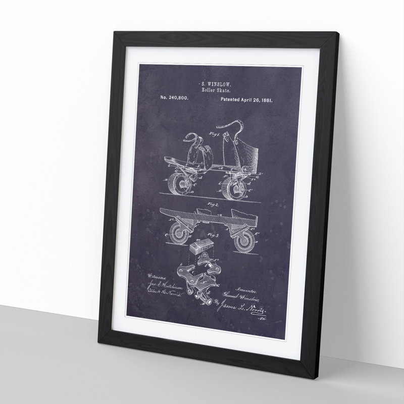 Roller Skate Patent Dark - Picture Frame Graphic Art, 48cm H x 36cm W x 2cm D, Black Framed