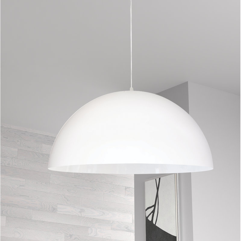Ofelia 1 Light Single Dome Pendant, White, 10" H x 20" W x 20" D