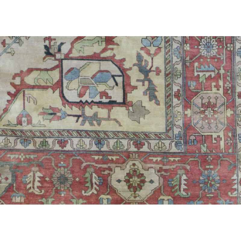 Tapis beige et rouille de haute qualité noué à la main
