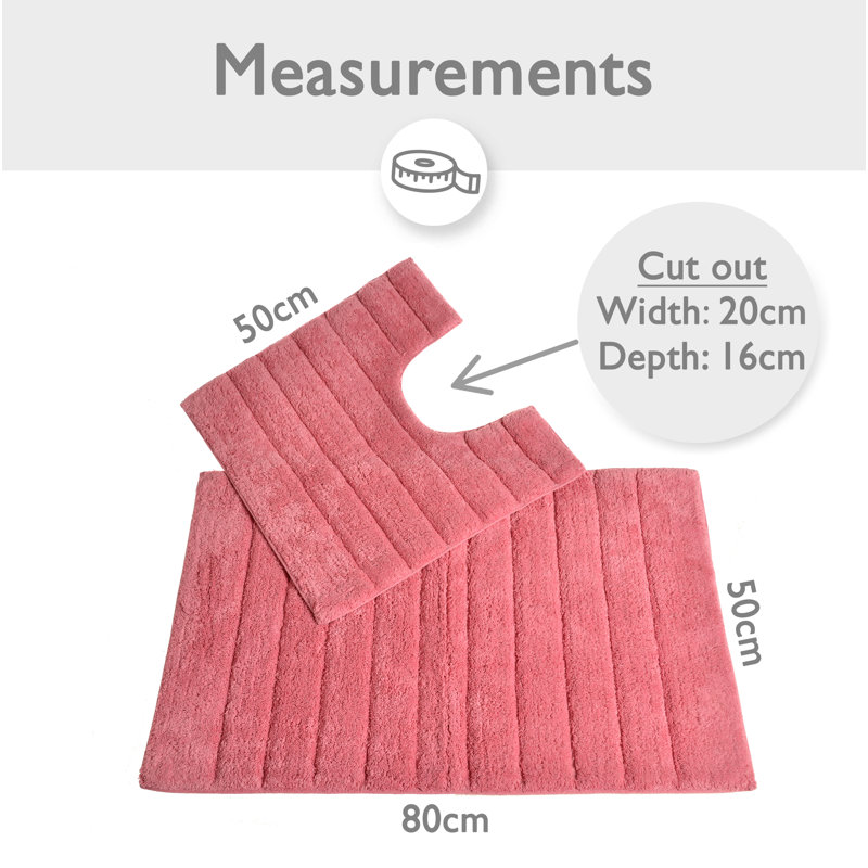 Mirianna Linear Ribbed Two Piece Bath Mat Set, Rose