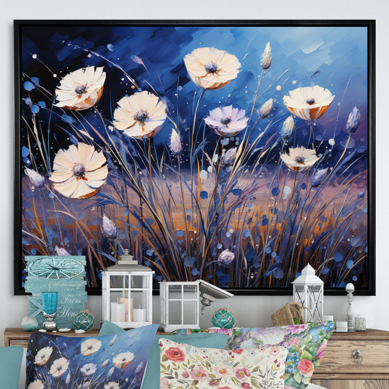 Bleu bleuet en cascade II - impression, Cadre flottant noir, H 16 po x l 32 po x P 1 po