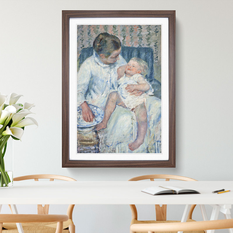 Childs Bath Time by Mary Cassatt - Picture Frame Painting, Walnut Framed, 36cm H x 27cm W x 2cm D