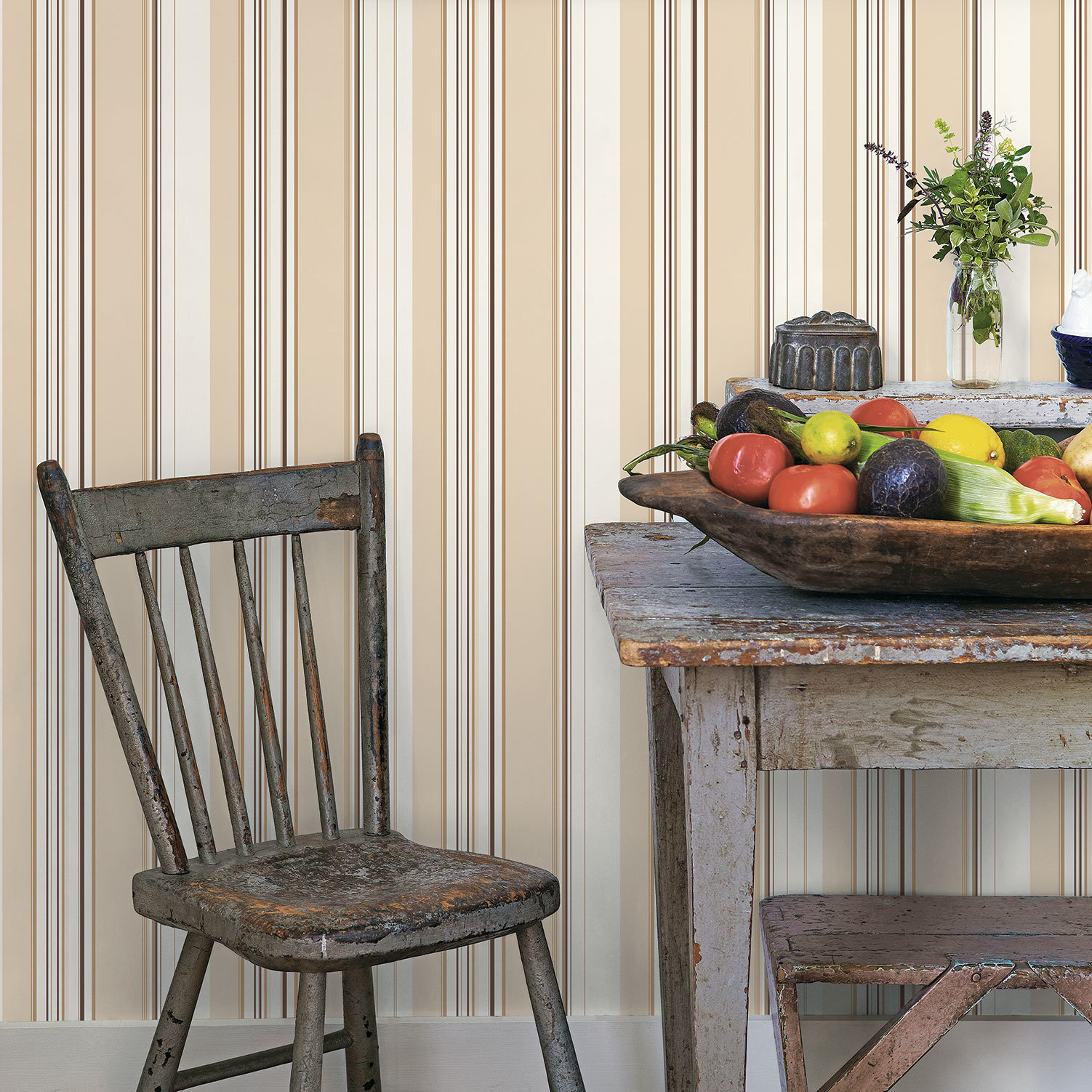 Kitchen Recipes Multi-Stripe Design 32.8' L x 21" W Wallpaper Roll, Brown