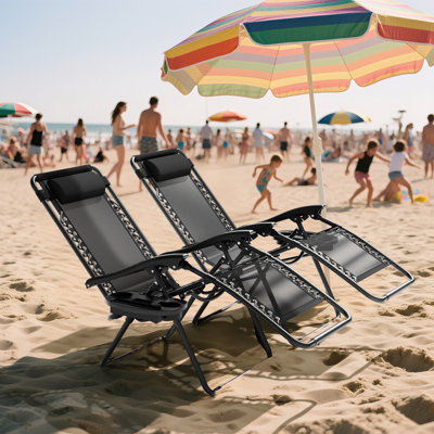 Zero Gravity Chairs Recliners Outdoor Adjustable Foldable Reclining Lounge Chairs with Cup Holder by Arlmont & Co.