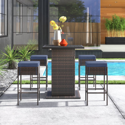 Aurelijus Square 4 - Person 32.5" Long Bar Height Dining Set with Cushions