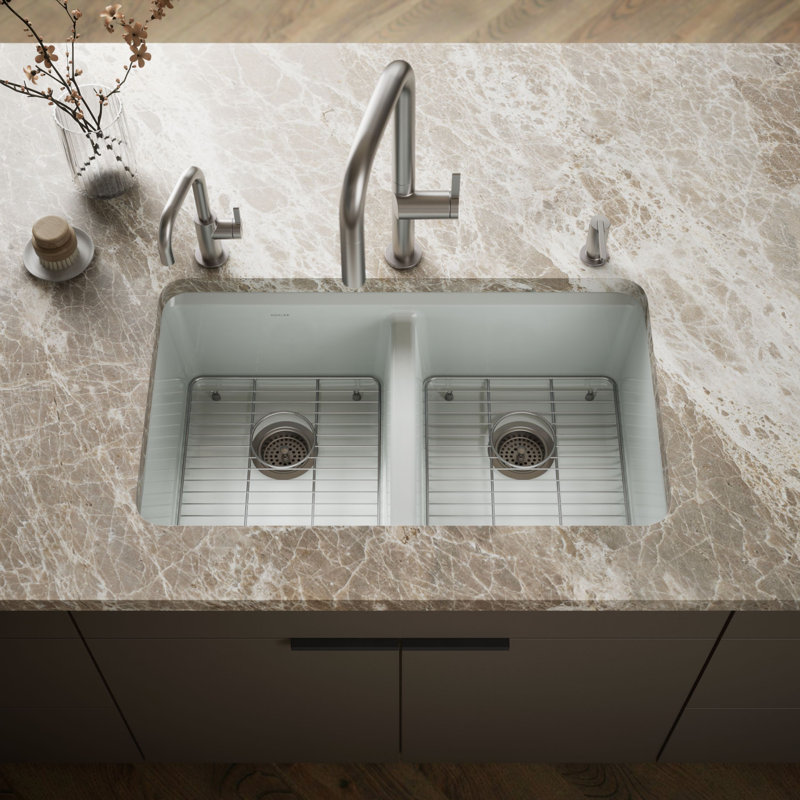 Riverby 33 In. Undermount Double-Bowl Kitchen Sink, Ice Gray