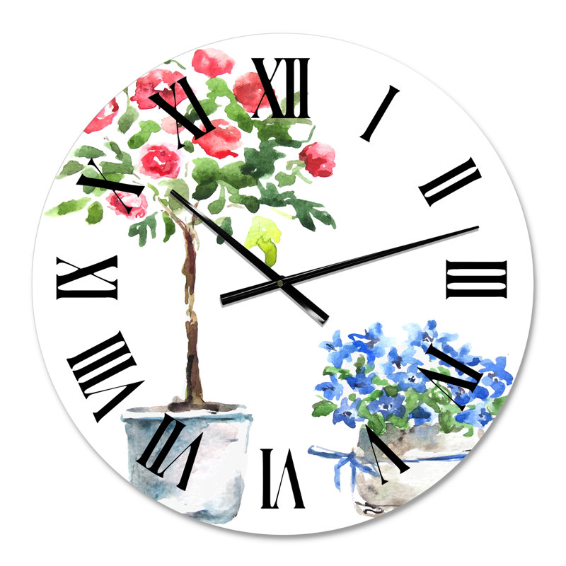 Plantes d'intérieur bleues et rouges - Horloge murale traditionnelle, Moyen