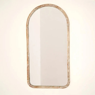 Miroir mural arqué pleine longueur avec cadre en bois de manguier, 36 x 72 po