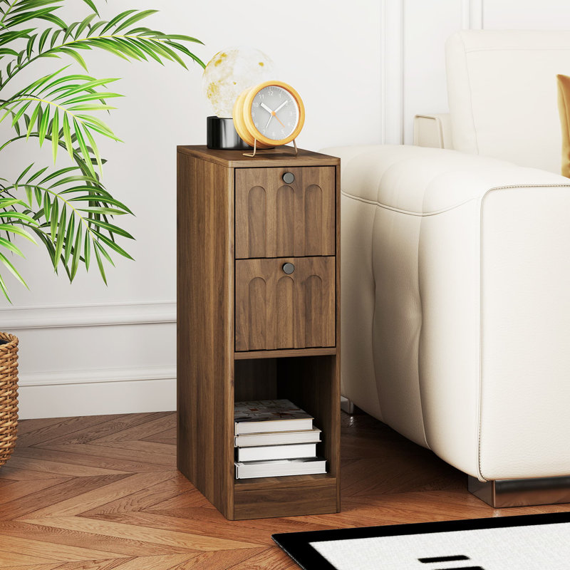 Narrow End Table With Arched Drawer, Small Side End Table For Small Spaces