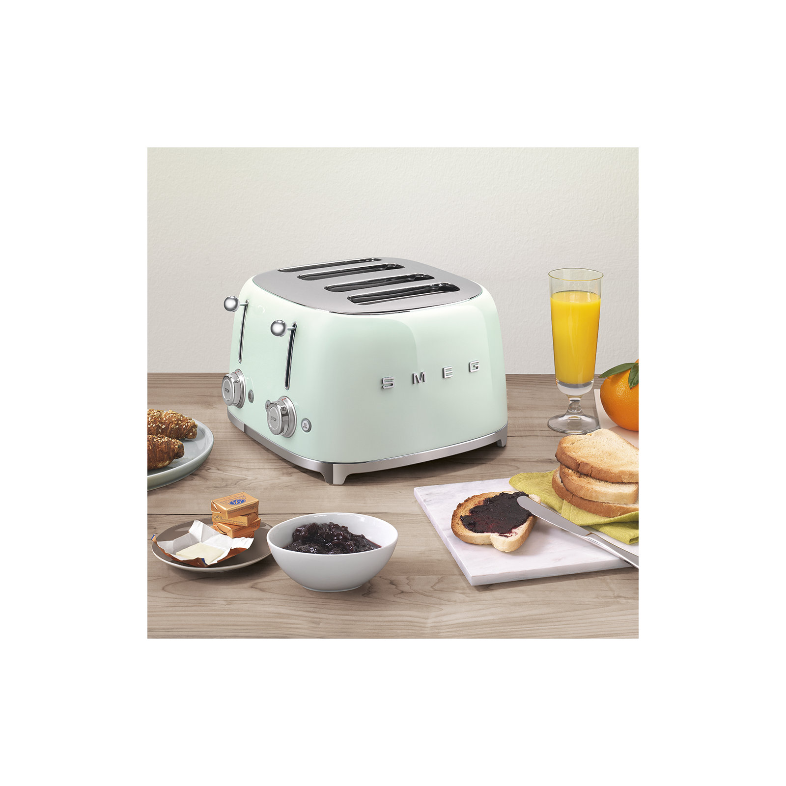 SMEG 50's Retro Style 4x4 Slice Toaster, Pastel Green
