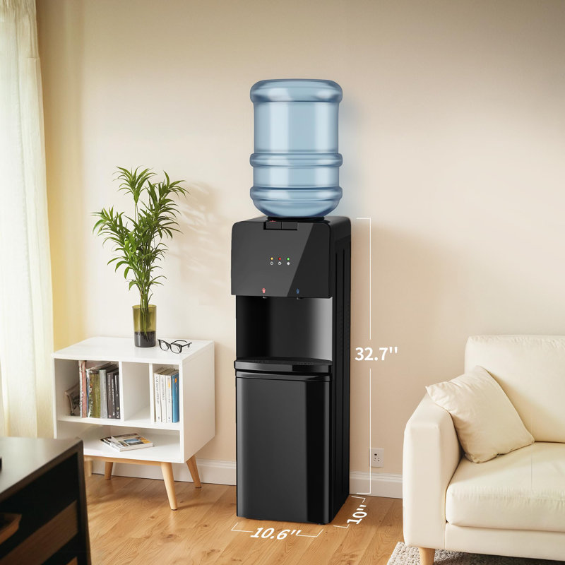 Distributeur de refroidisseur d'eau à chargement par le bas pour bouteilles de 3 ou 5 gallons - 3 températures avec jets d'eau chaude, d'ambiance et d'eau froide, verrou de sécurité pour enfants, acier inoxydable, affichage à DEL avec alerte de boute