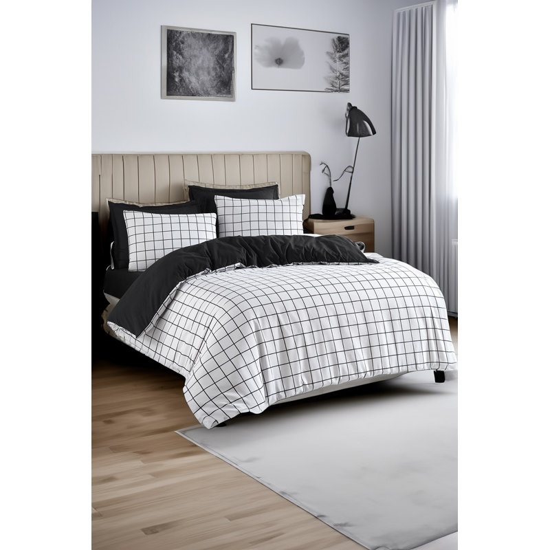 Luxury King Quilt Cover Set, Black & White, 94.5 x 86.6 inches | 65% Cotton / 35% Polyester, 120 Thread Count | Machine Washable, Envelope & Button Closure, Soft & Stylish Bedding for Elegant Bedrooms