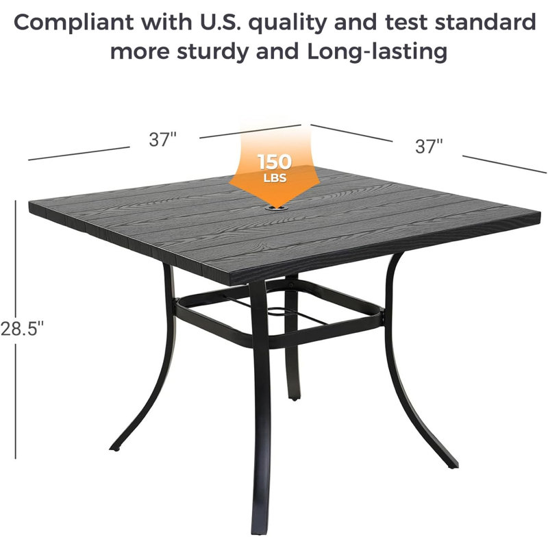 Emma Square Metal Outdoor Dining Table With Umbrella Hole , 37'' in. W 37'' in. D