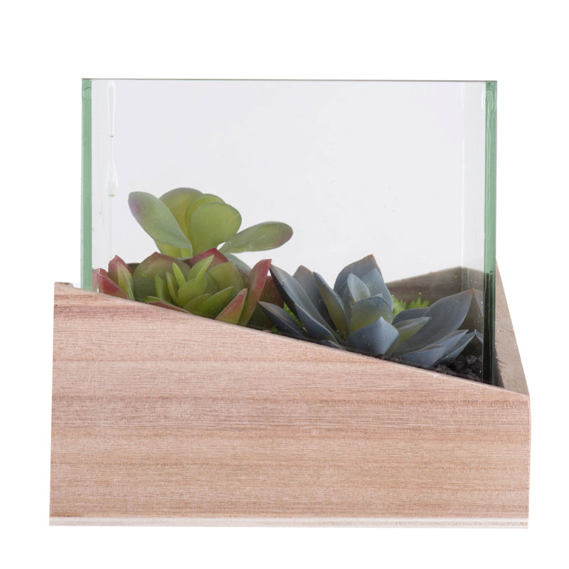6'' Faux Succulent in Manufactured Wood Pot