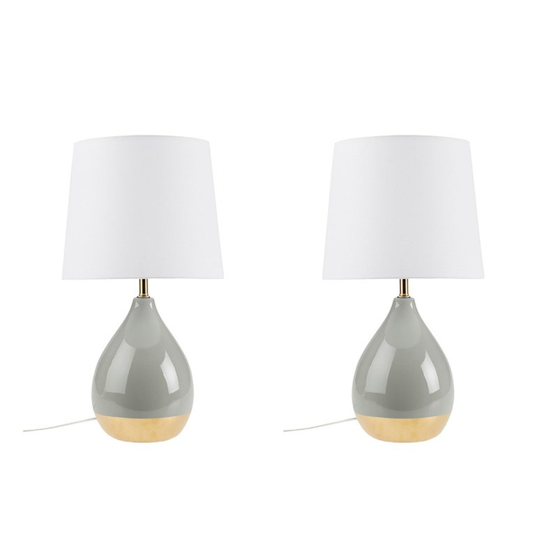 Ensemble de 2 lampes de table en céramique 2 tons Voir ci-dessous, Vert sauge / or, Blanc
