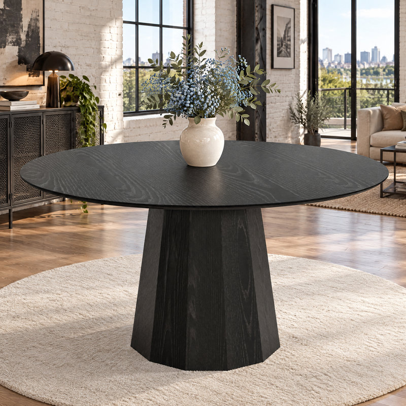 Table de salle à manger en bois massif, 30”H x 52”L x 52”W, Noir, noir, noir, noir