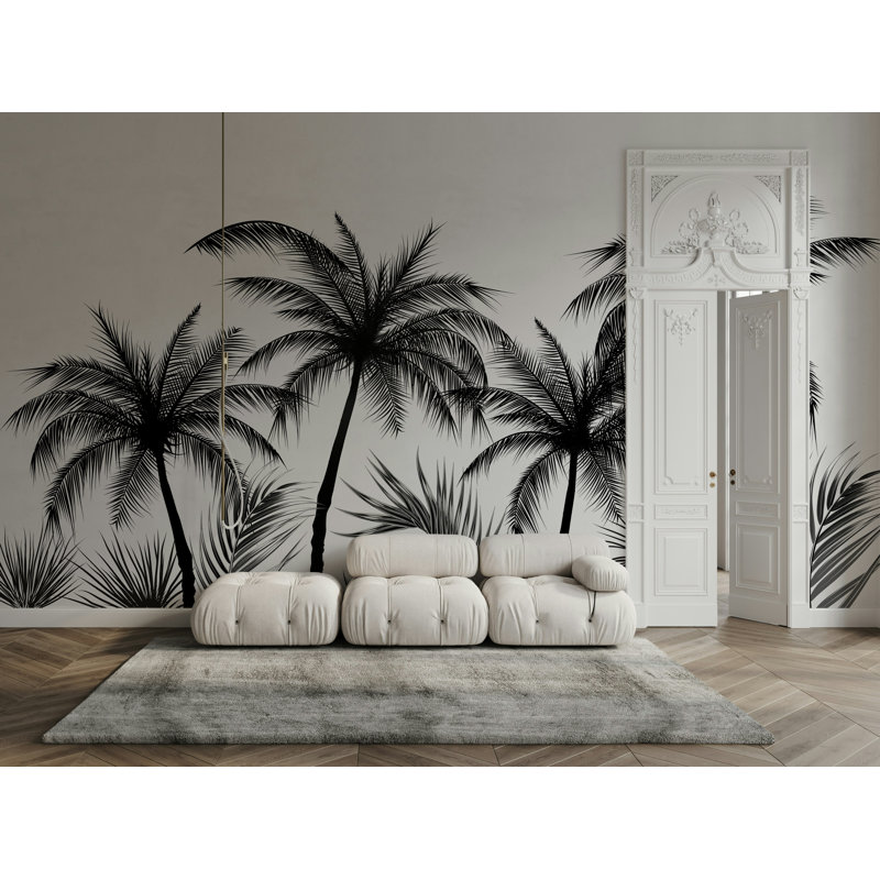 Black And White Exotic Palm Trees Removable Wallpaper, 9" L x 15" W