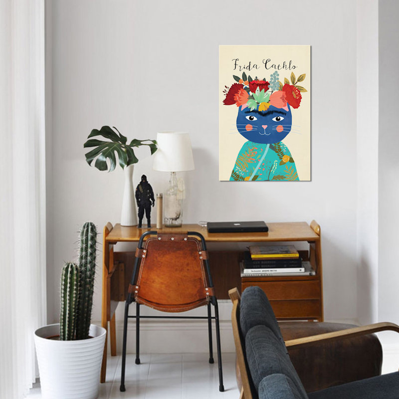 « frida cathlo », reproduction sur toile, H 26 po x l 18 po x P 1,5 po, Pas de tapis, Toile tendue