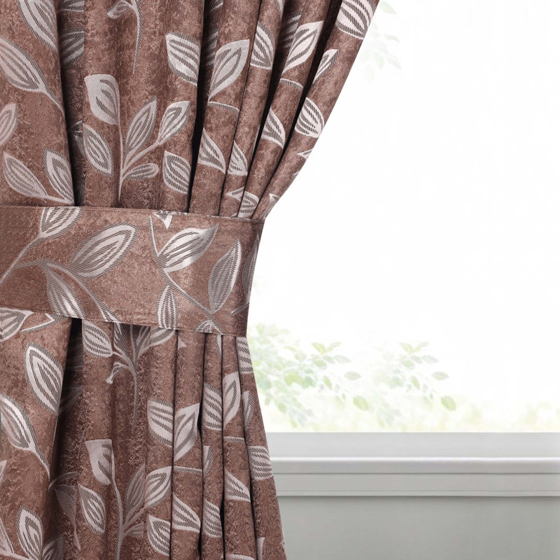  Finklea Floral Pattern Polyester Light Filtering/Room Darkening Rod Pocket Curtain Panels, Copper, 46" W x 96" L