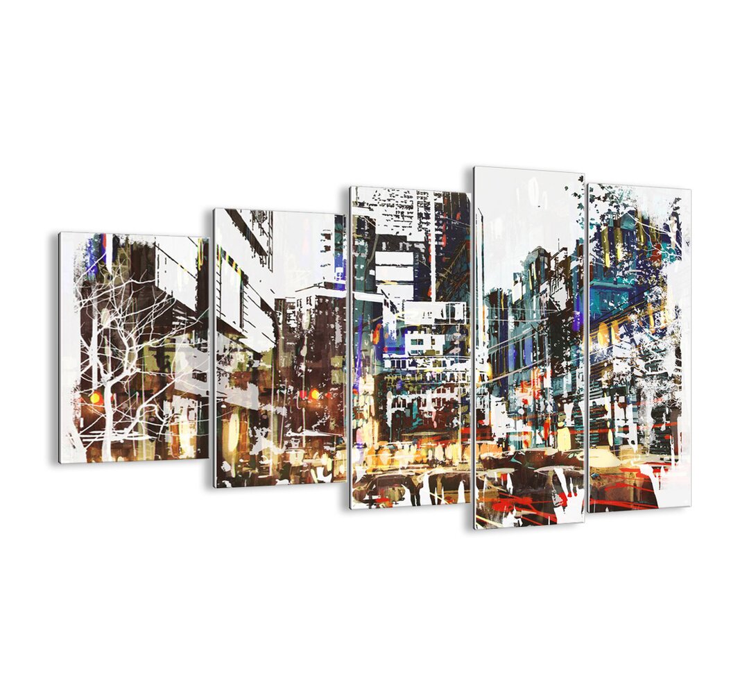 5-tlg. Glasbilder-Set - Grafikdruck „Twinkling City”