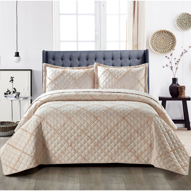 Fairdale Polyester Bedspread with Pillow Shams Included, Beige, 250 x 270 cm Bedspread - 2 Shams