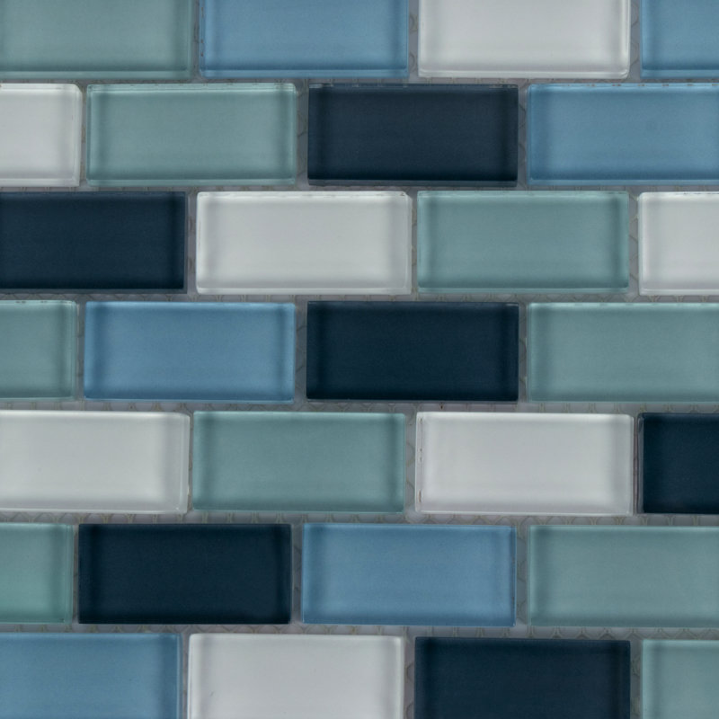 Carreau de mosaïque en verre à bord droit 1 "x 2" pour piscine, Bleu lac