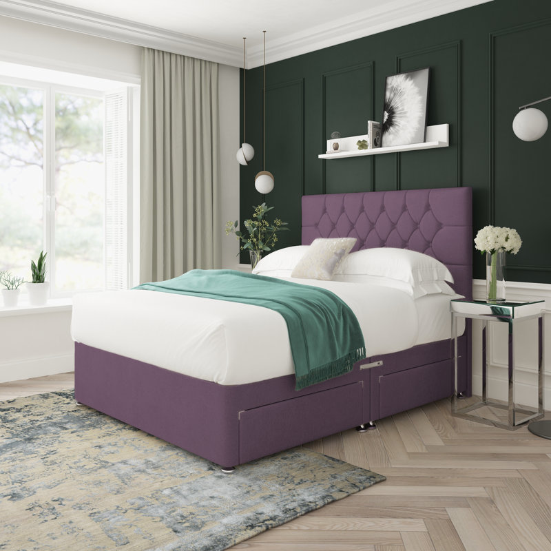 Divan Bed Base, Right Side Drawers, Kingsize (5'), Lilac