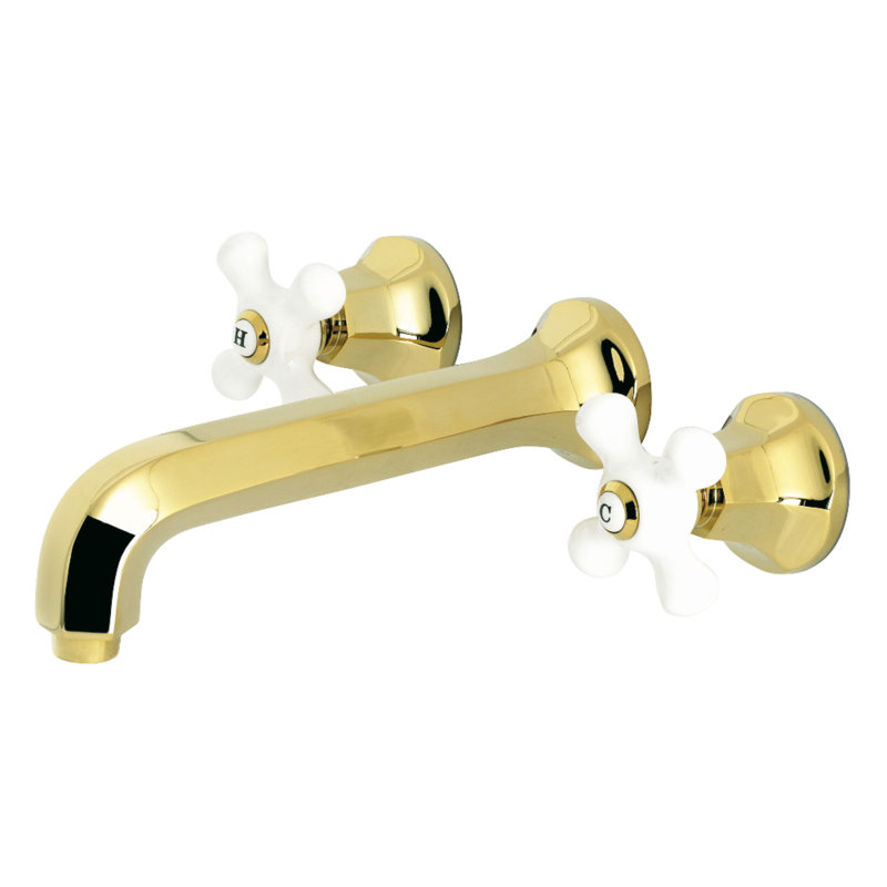 Kingston Brass Metropolitan Two-Handle 3-Hole Wall Mount Roman Tub Faucet, Polished Brass