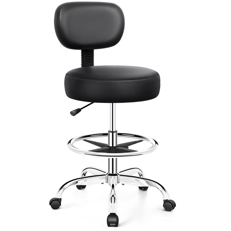 Chaise de dessinateur avec dossier, Poli, Noir