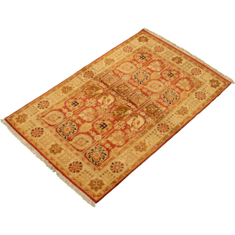 Tapis de bois one-of-kind à la main-noué la new age pako persane 18/20 rouge 4 pi 1 po x 6 pi en laine 2 po