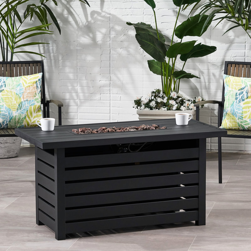 Iron Rectangular 30,000btu Fire Pit With Shielded Tank Cover - 45.00”w X 42.00”d 23.71”h, Black, Easy Assembly Guide Made Of And Hidden Storage Simple