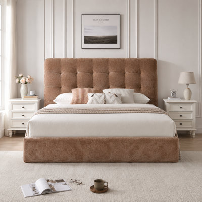 Gaillarde Arcadia Hydraulic Lift Up Storage Upholstered Platform Bed,Velvet Brown,Full