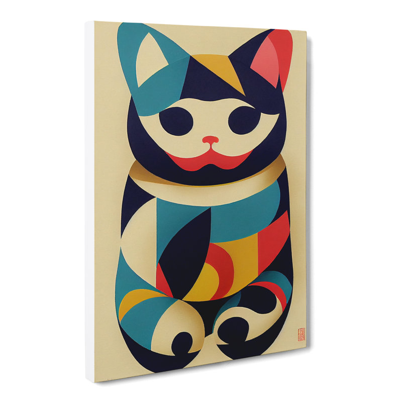 Maneki Neko Cat Abstract - Wrapped Canvas, 76cm H x 50cm W x 3cm D