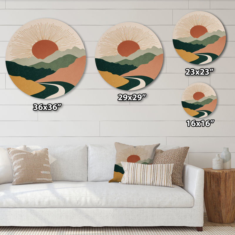 Lever de soleil miroir de paysage de montagnes - Abstrait Mid-Century, L 29 po x H 29 po