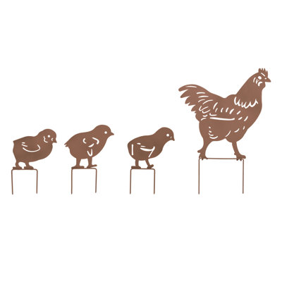 Metal Chicken and Chicks Yard Stake Set of 4 Decorative Bird Figurines for Indoor and Outdoor Use Colorful Spring Decor Perfect for Tabletop Decoration Gift Giving and Hostess Gifts