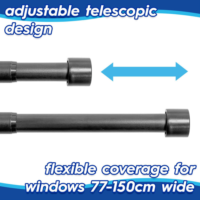 Harbour Housewares Extendable Metal Curtain Poles Kit, 2cm H x 150cm L x 2cm W, Matte Black