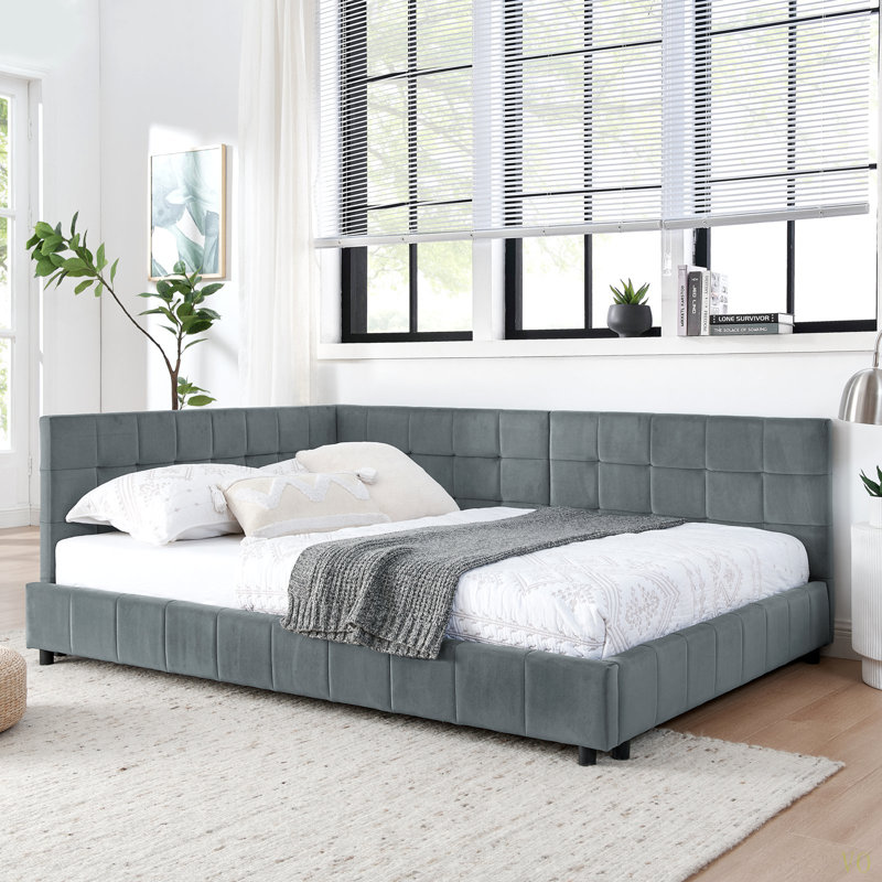 Structure de lit double capitonnée, structure de canapé-lit avec dossier confortable et accoudoirs, lit double pour chambre à coucher, salon, velours (80,5 po x 59 po x 30,5 po)