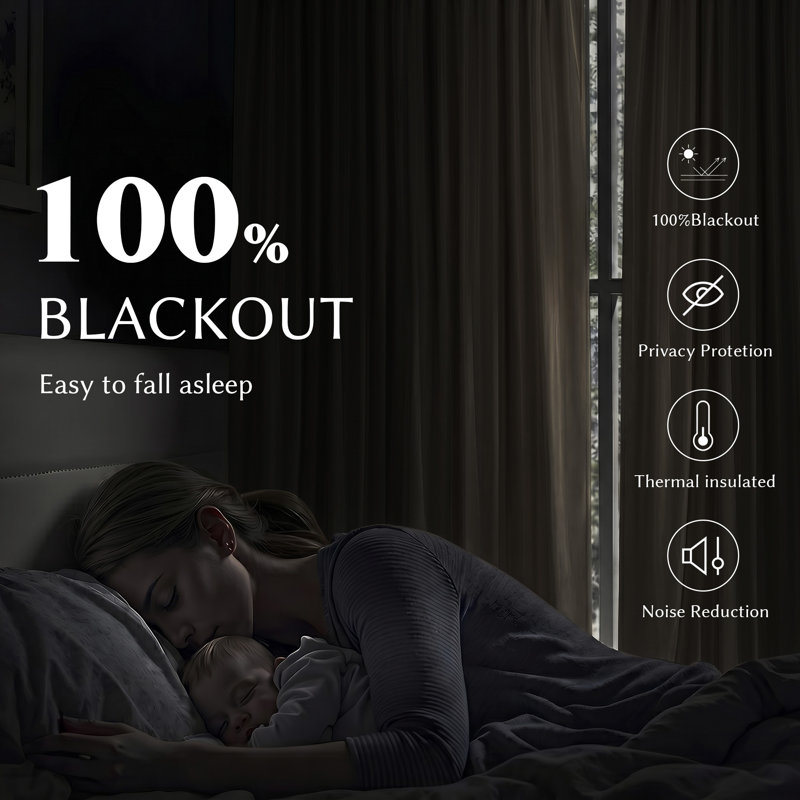 100% Blackout Thermal Insulated Curtains: Luxury Velvet Double Layer Thick Rod Pocket Back Tab Drapes for Living room Bedroom (Set of 2)
