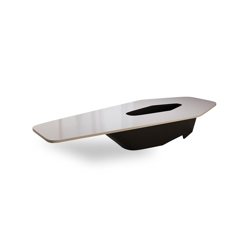 Table de conférence hexagonale blanche en bois massif et acier au carbone, H 29,53 po x L 94,49 po x l 47,24 po