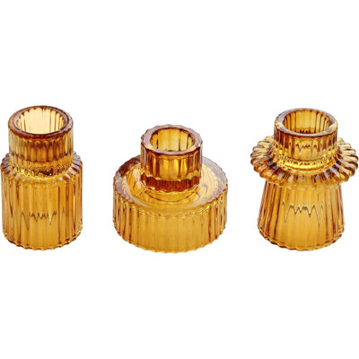 Glass Candlestick Holders Set Of 3