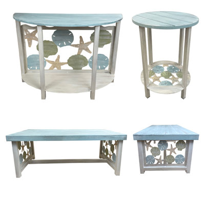 Multi Shell Furniture Set: 1- Coffee Table, 1- Sofa Table, 2- Round End Tables