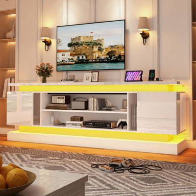 70" /80" Modern Tv Stand With Led Lights & Built-In Power Outlet – High Gloss Media Console, Gaming Entertainment Center,  For Living Room,Bedroom