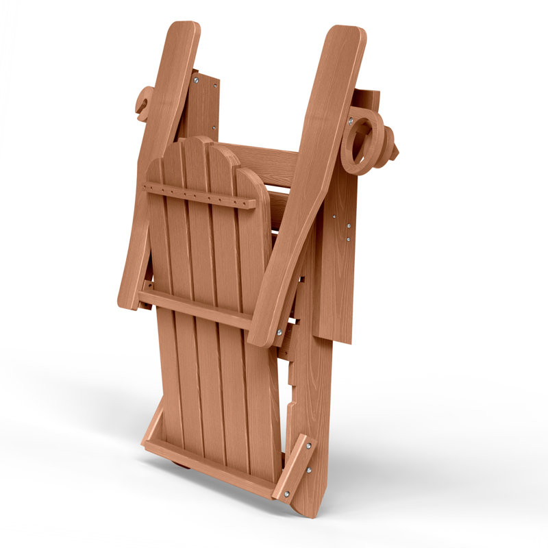 Oversize Foldable Adirondack Chair HDPE Weather-Resistant Firepit Chair With Cup Holder, Teak