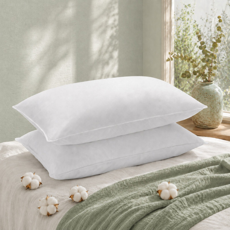 Goose Feather Down Blend Pillow, 100% Cotton Shell, Medium Support Sleep Pillows, Très grand lit, Blanc