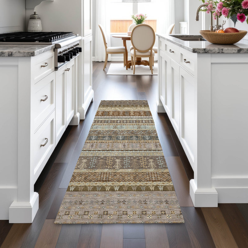 Machine Washable Indoor/Outdoor Meredith ACN2160 Striped Rug, Runner 2'3" x 7'6"