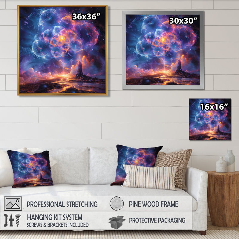 Décoration florale céleste mystérieuse - paysages spatiaux, H 16 po x l 16 po, Toile tendue