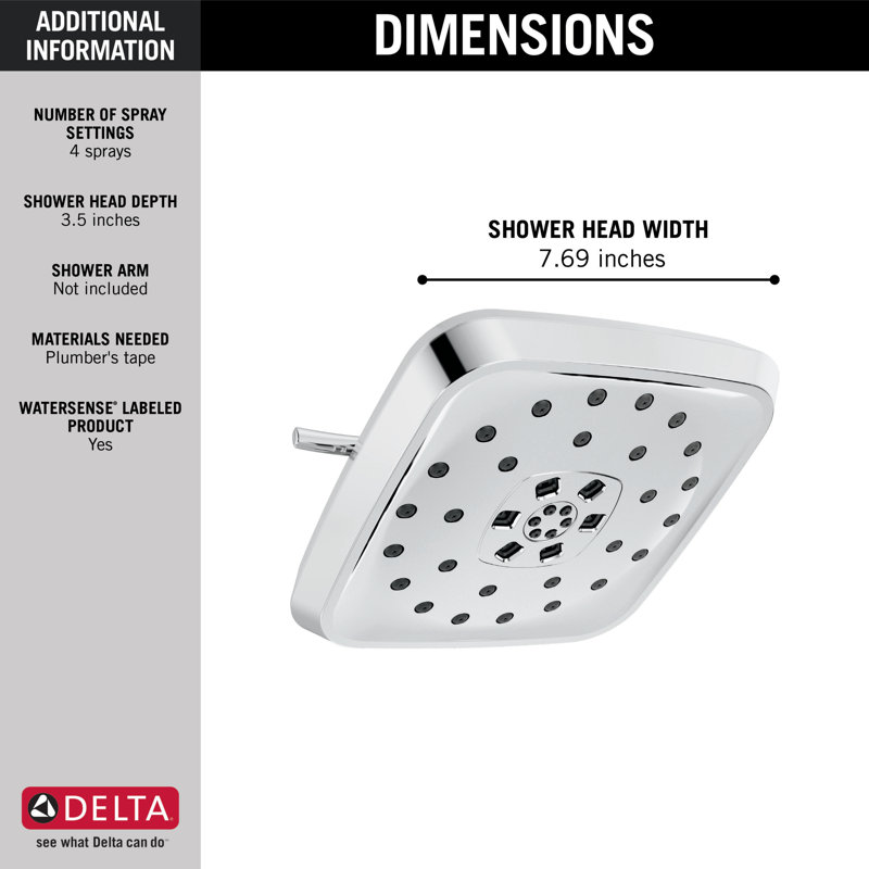 4-Setting Multi Function Fixed Shower Head with H2Okinetic Technology, Chrome