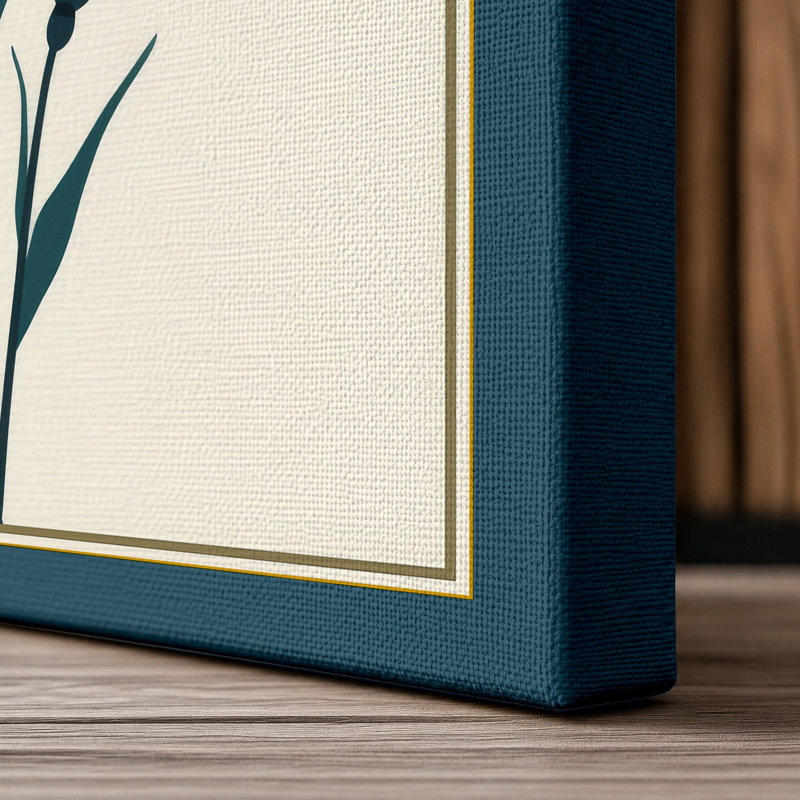 Carnations in Teal and Cream Botanical - Wrapped Canvas, 36x24 - 91.4 x 61.0 cm, Teal Border