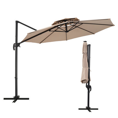 10FT Cantilever Patio Umbrella with Base Included 360 Rotation Large Offset Hanging Outdoor Shade for Pool Backyard&Deck