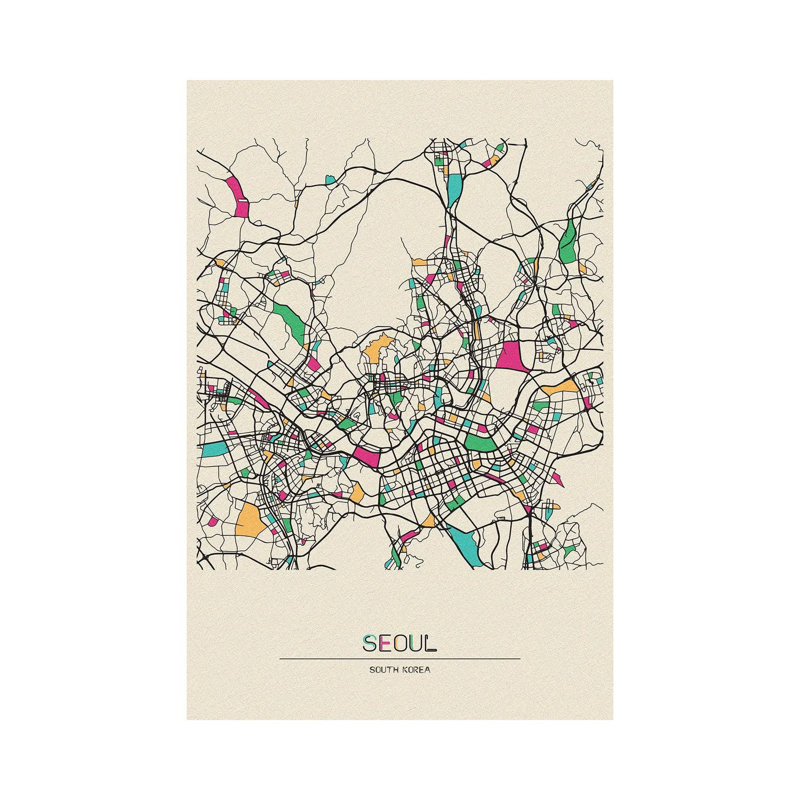 Séoul, carte de la République de Corée du Sud par - Estampe numérique sur toile tendue avec châssis